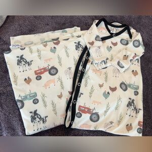 Newborn Copper Pearl Farm farmyard Tie Gown and Swaddle Like New